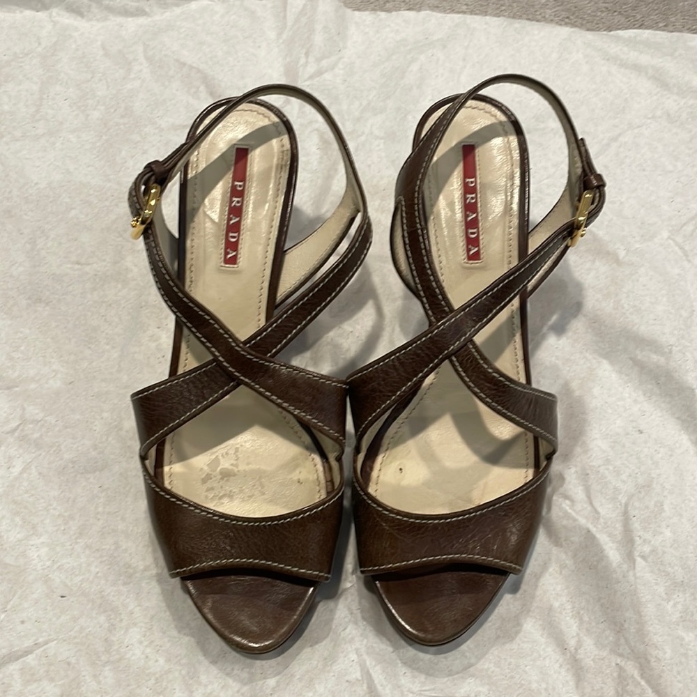 Prada Brown Leather Criss-cross Sandals - Picture 9 of 15